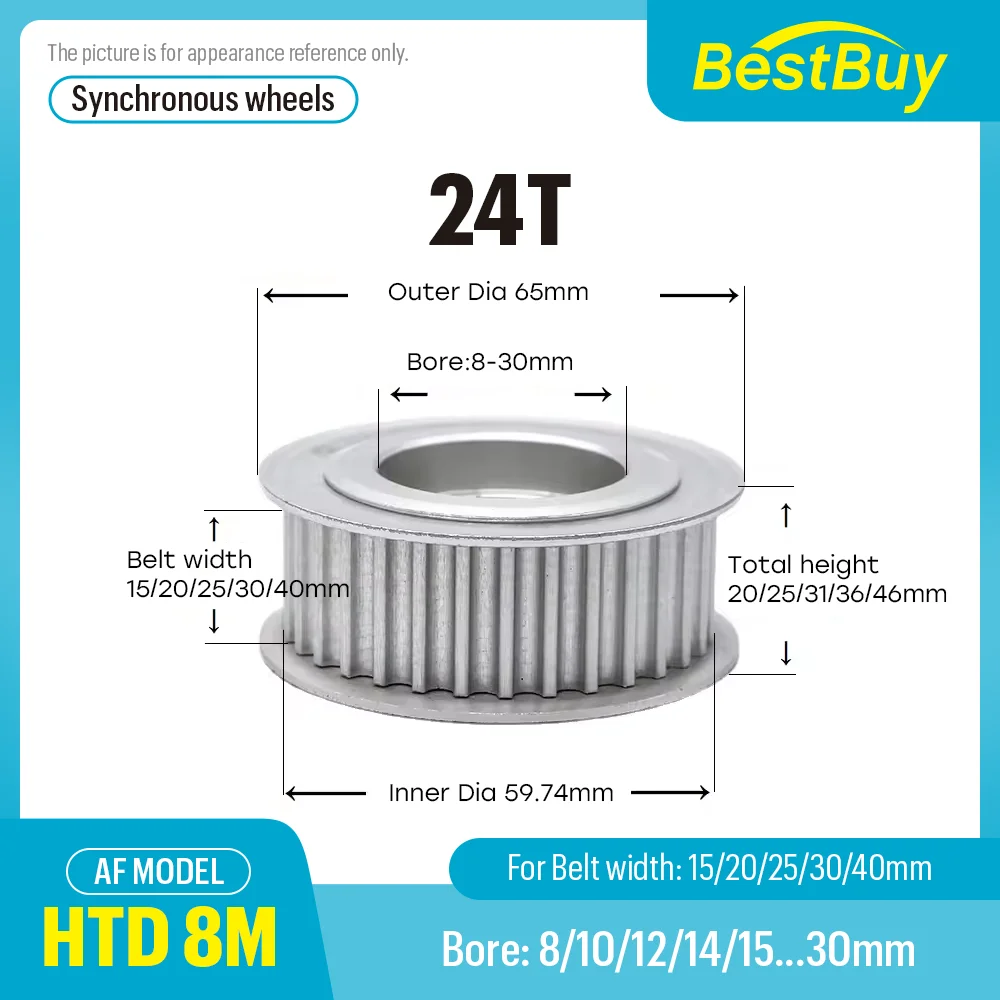 

HTD 8M 24 Teeth Timing Pulley 8mm Pitch Inner hole 8/10/12/14/15-30mm for Belt Width 15/20/25/30/40mm 8M Synchronus Belt Wheel