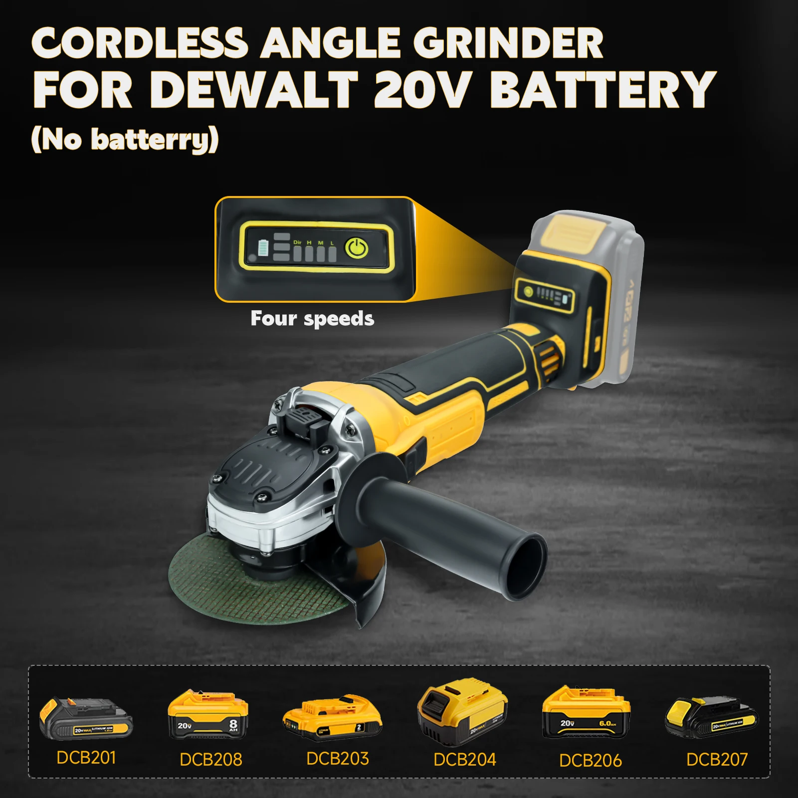 Imagem -02 - Brushless Angle Grinder para Dewalt Velocidades sem Fio Elétrico Corte Polimento Ferramentas para Trabalhar Madeira Bateria 20v sem Bateria 125 mm