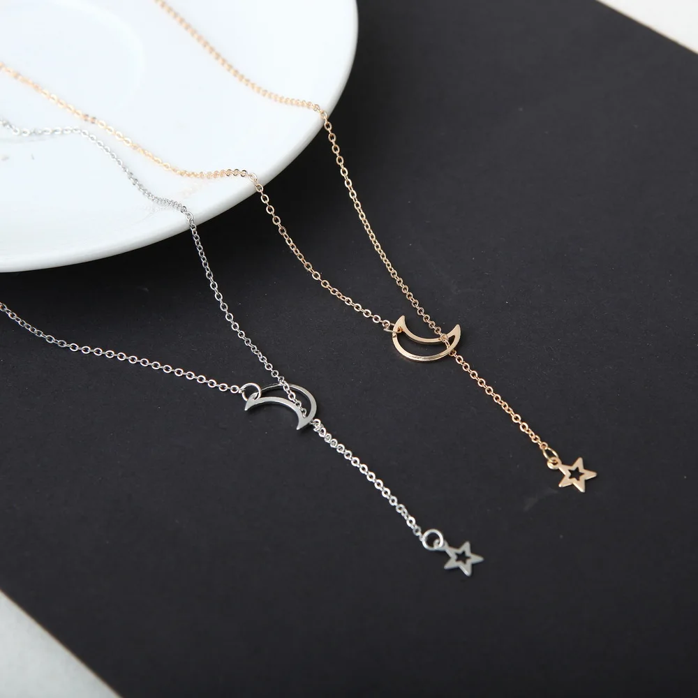 Wu\'s 2022New European and American Women\'s Fashion Models Simple  Necklace Niche Popular Moon Star Collarbone Chain Bohemian