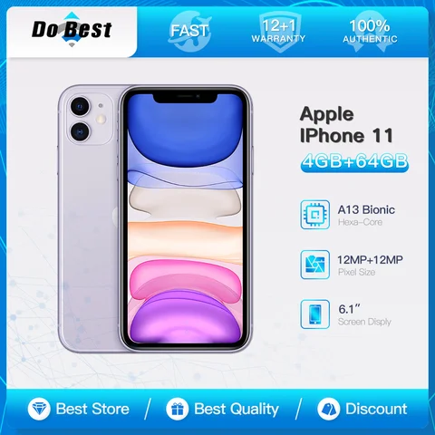 Original Apple iPhone 11 4G LTE 6.1" IPS Screen 64/128/256GB ROM 12MP Camera A13 Bionic Hexa-Core NFC iOS Smartphone