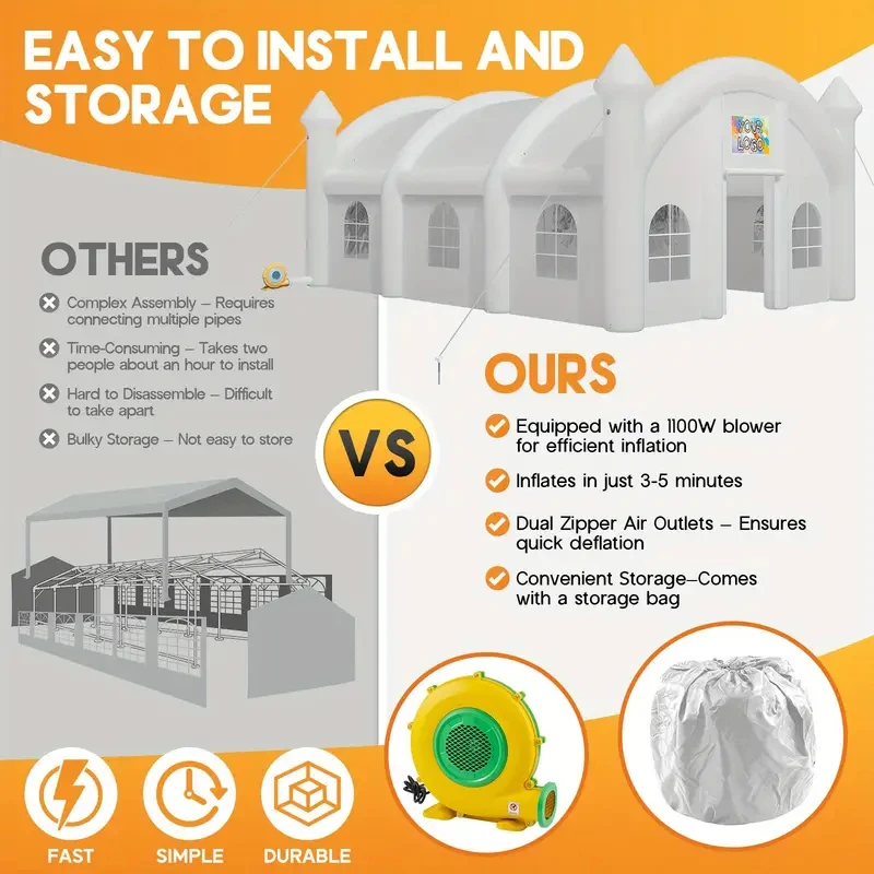 Tienda de bodas inflable comercial de 30x20x13 pies, tela Oxford 210D, tienda de campaña portátil resistente para fiestas, cenador, casa para eventos para fiestas