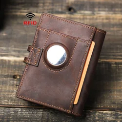 Vintage Luxury Genuine Leather Airtags Wallet Men Women Purse With RFID Blocking Box Anti-lost ID Credit Card Bag