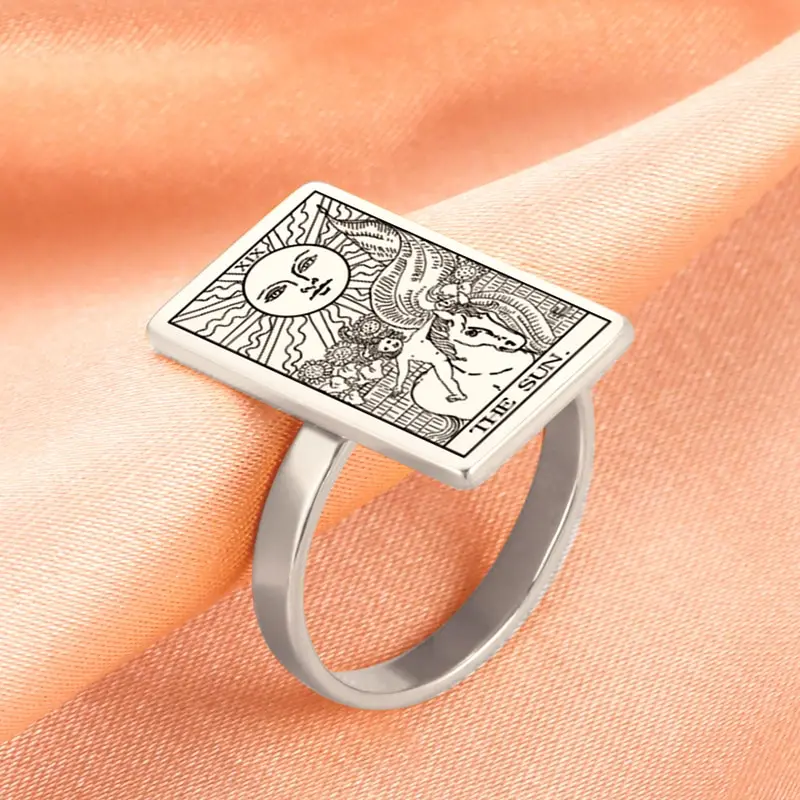 LIKGREAT Tarot Cards Rings for Women Men Stainless Steel Esotericism Divination Magic Finger Rings Punk Amulet Jewelry Gift New