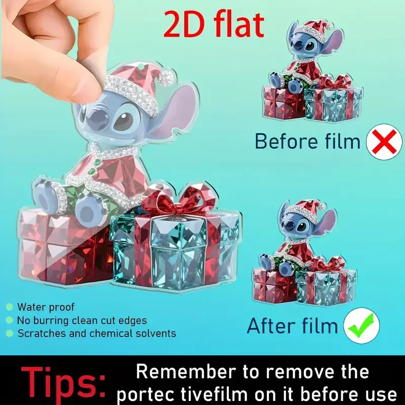 Ornements de dessus d'arbre de noël 6 pièces, ensemble plat 2D de 6 pièces d'ornements acryliques sur le thème de noël Lilo & Stitch, adapté au 2D