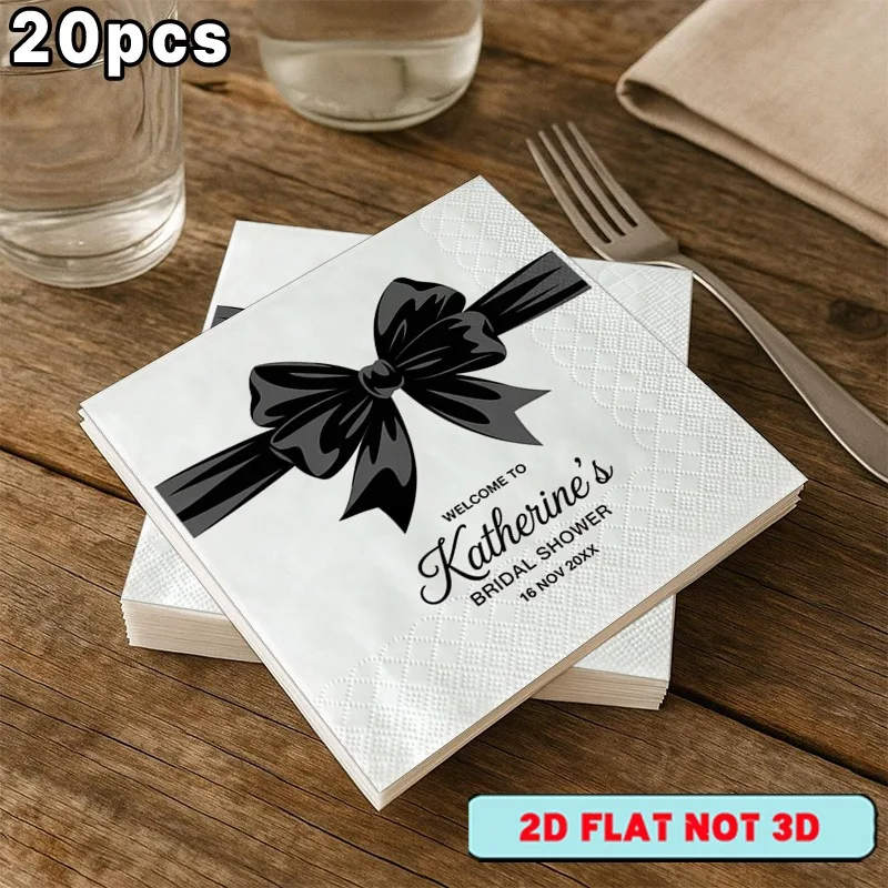 Custom luxury black bow napkin design for bridal gift showers, suitable for parties and outdoor parties