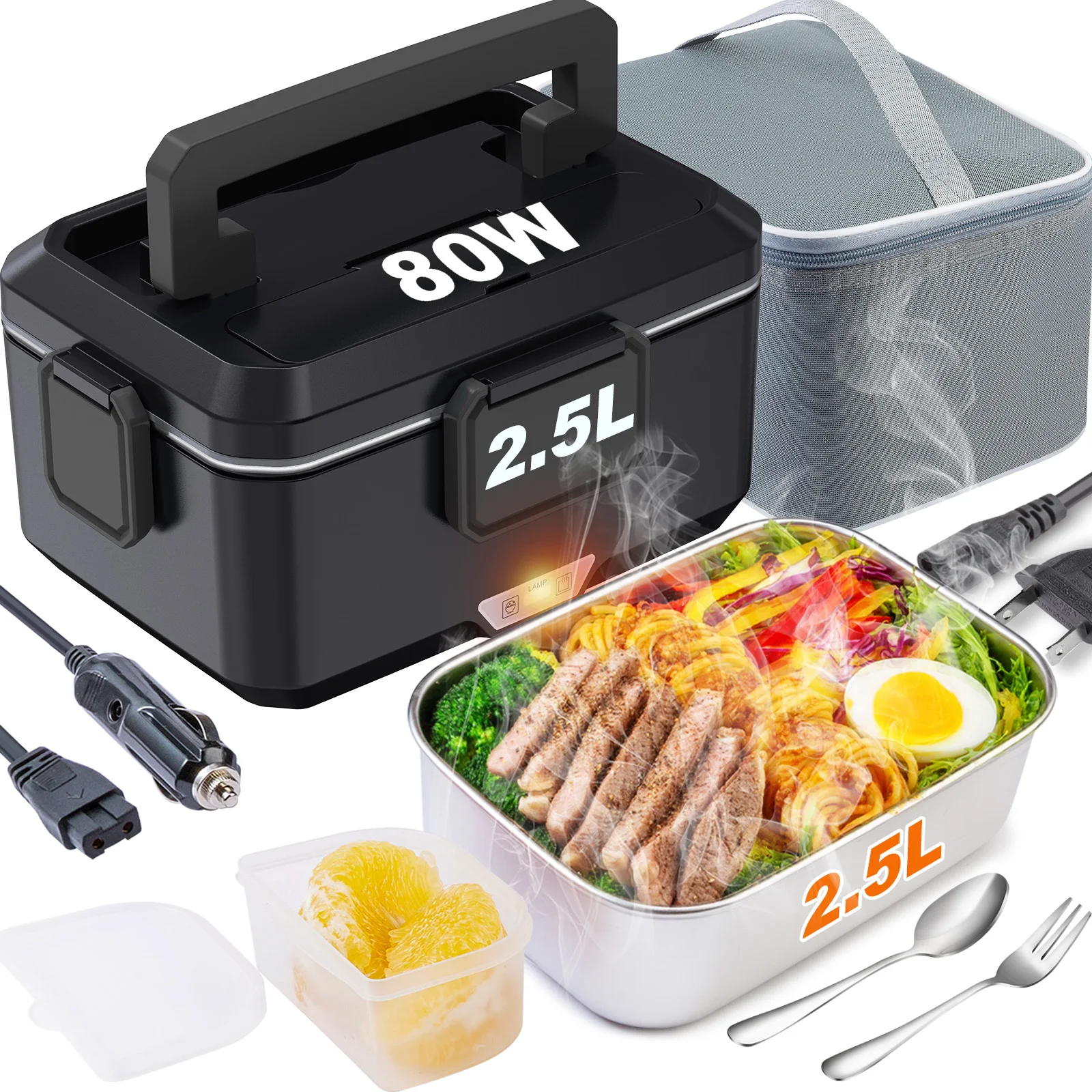 

Многофункциональный электрический ланч-бокс 80 Вт, 2,5 л, большой объем, подогреватель еды, электрический бенто-бокс для различных случаев