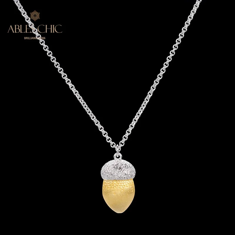 Ables Chic Solid Silver Gold Tone Acorn Pendant Fabric Pattern Oak Tree Nut Necklace C11N3S25962