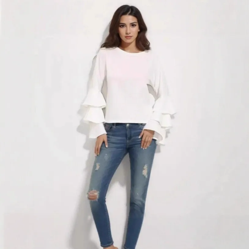 Round Neck Long Sleeve Top Loose Fit Elegant with No Stretch Autumn Pullover Commuter Chic Woven Long Sleeve T Shirt for Women