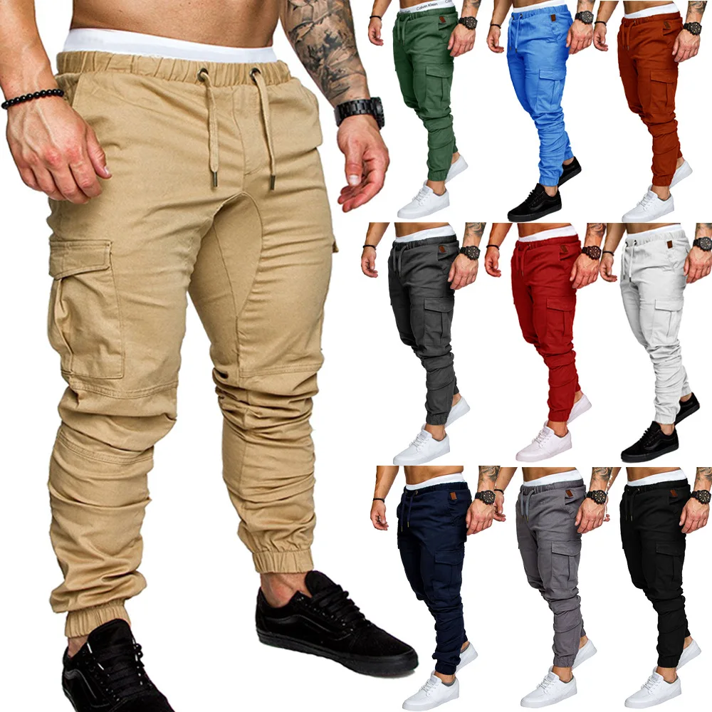 2024 New Male Trousers Mens Joggers Solid Multi-pocket Pants Sweatpants Men Pants Hip Hop Harem Joggers Pants Running men\'s gym