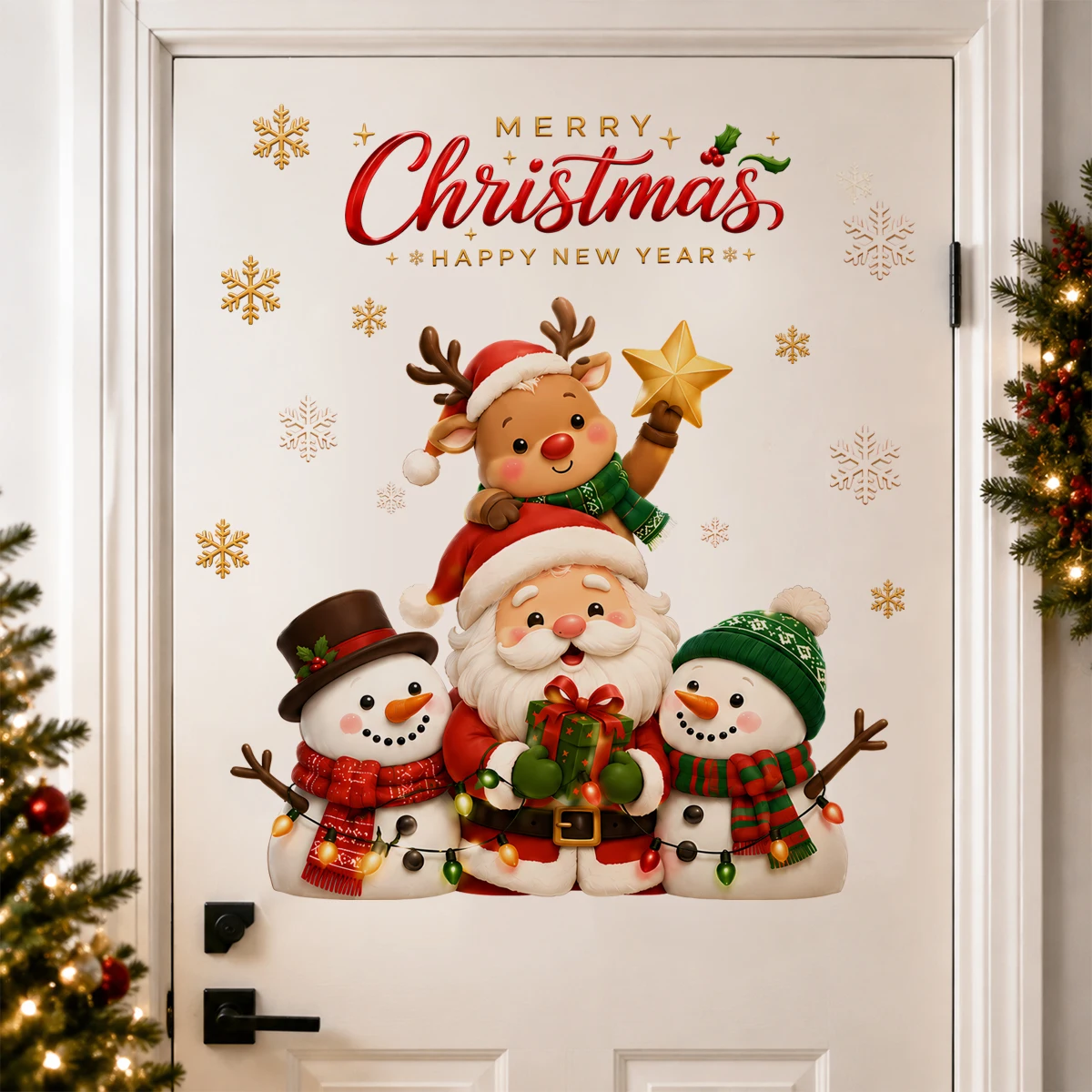 Christmas Wall Decal Santa Claus Snowman Reindeer Sticker Holiday Xmas Home Decor Door Wall Art Removable Decoration