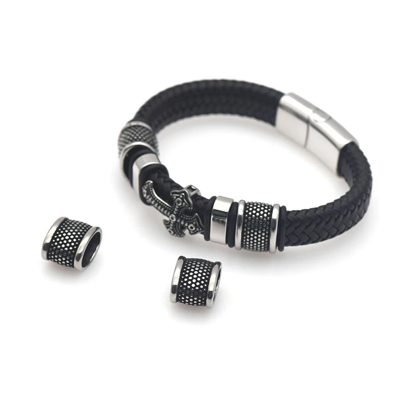 10 قطعة الفولاذ المقاوم للصدأ المنزلق الخرز النقاط البيضاوي فضفاض خزر عازل الشريحة سحر ل الجلود سوار صنع المجوهرات DIY بها بنفسك اكسسوارات