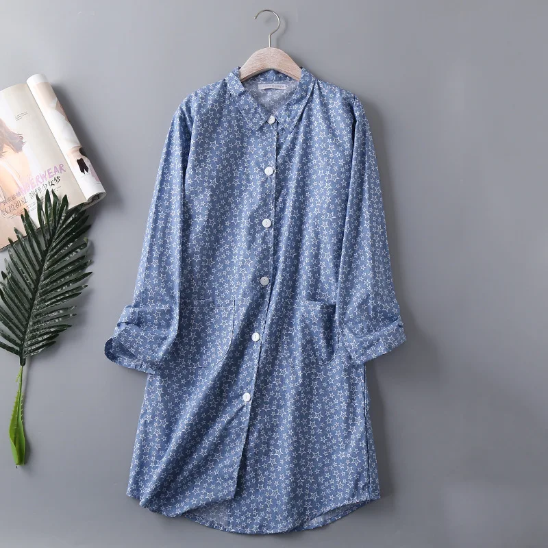 2024 Spring Autumn 100% Cotton Nightshirts Women Nightgowns Sleepwear Casual Print Plus Size Sleep Dress Women\'s Nightdress