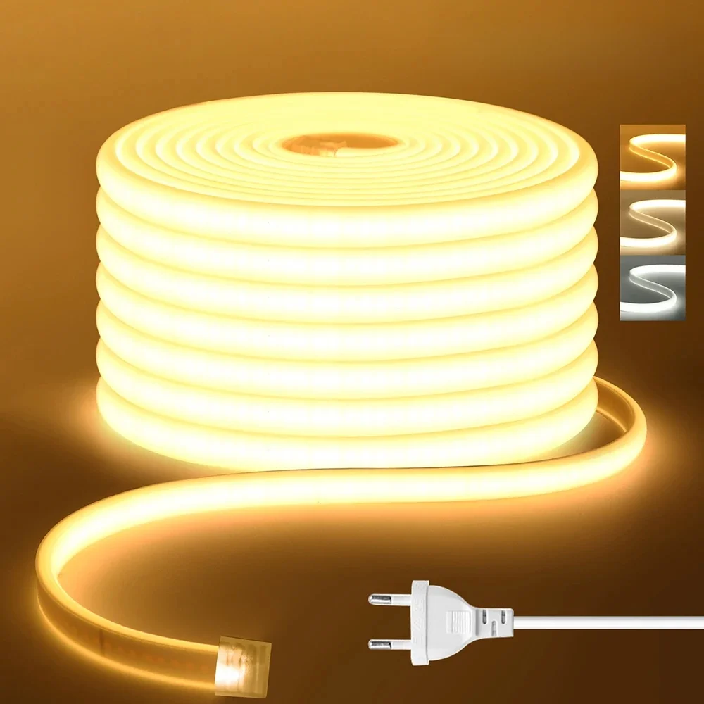 220 V Dimbare COB LED Neon Strip Licht Dimmer Plug Kit Waterdicht 288 LED Flex Buislamp Hoogte Helder Warm/Natuurlijk Wit - afbeelding 2