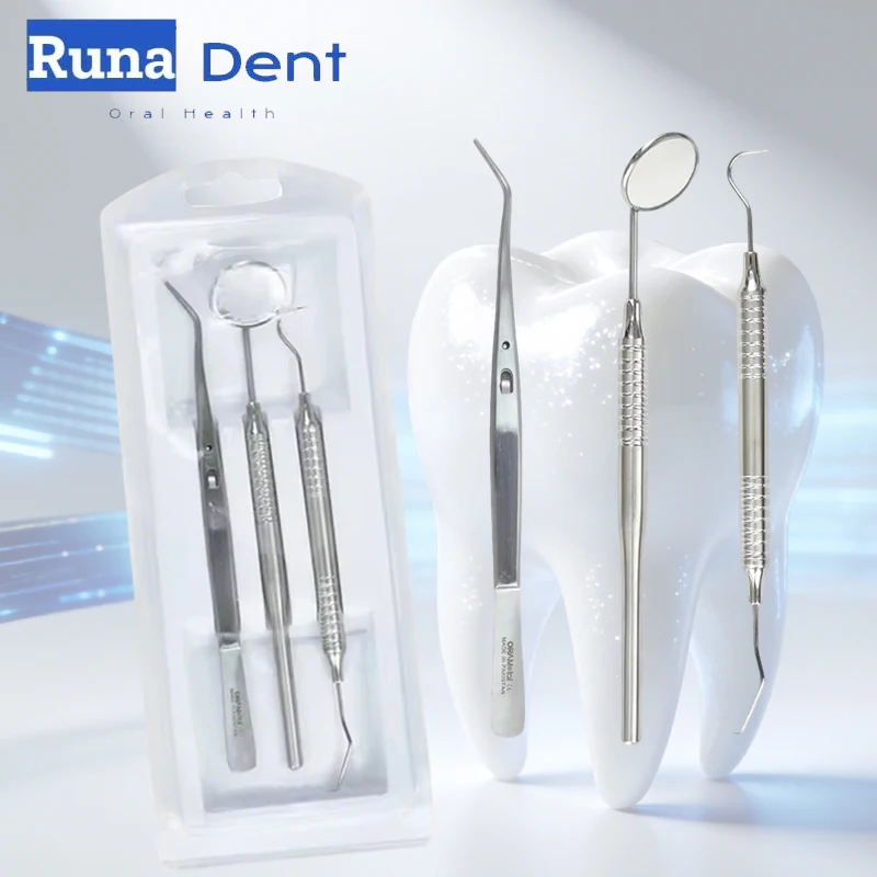 

3set Dental Probe Set Periodontal Instrument Stainless Steel Curette Scaler Check Pick Explorer Hygienist Mouth Mirror Tool