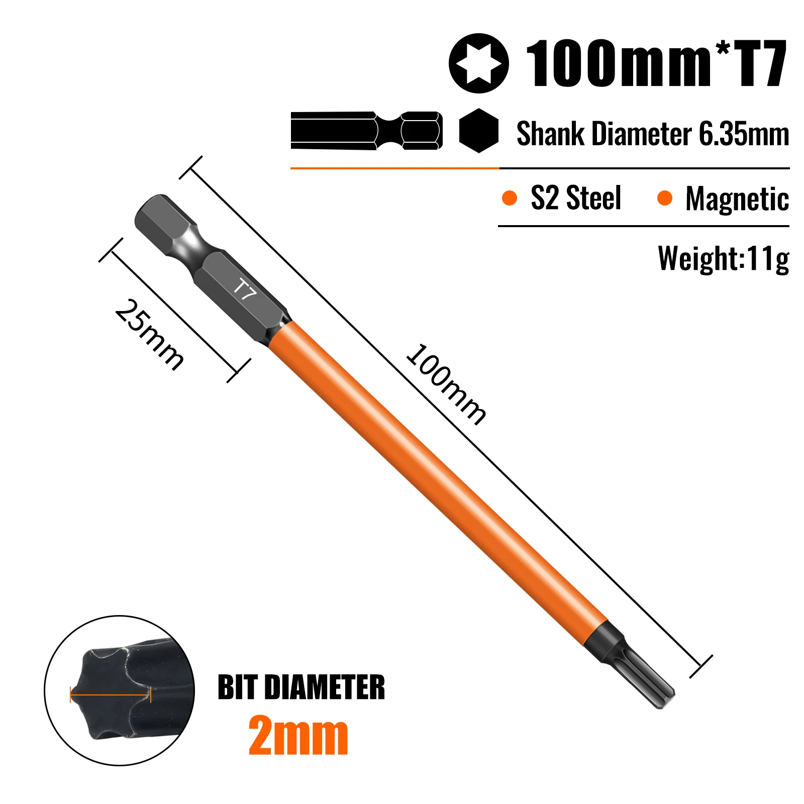 Torx-schroevendraaierbitsset Individuele bits T5-T40 75/100/150 mm lengtes Sterk magnetisme Hoge hardheid S2 gelegeerd staal 1/4 zeskantschacht