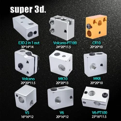 1 adet 3D Isı Bloğu E3D V5 V6 MK7 MK8 MK2 MK10 Volkan PT100 CR10 2 IN 1 OUT Alüminyum/Pirinç Hotend 3D Yazıcı Parçaları