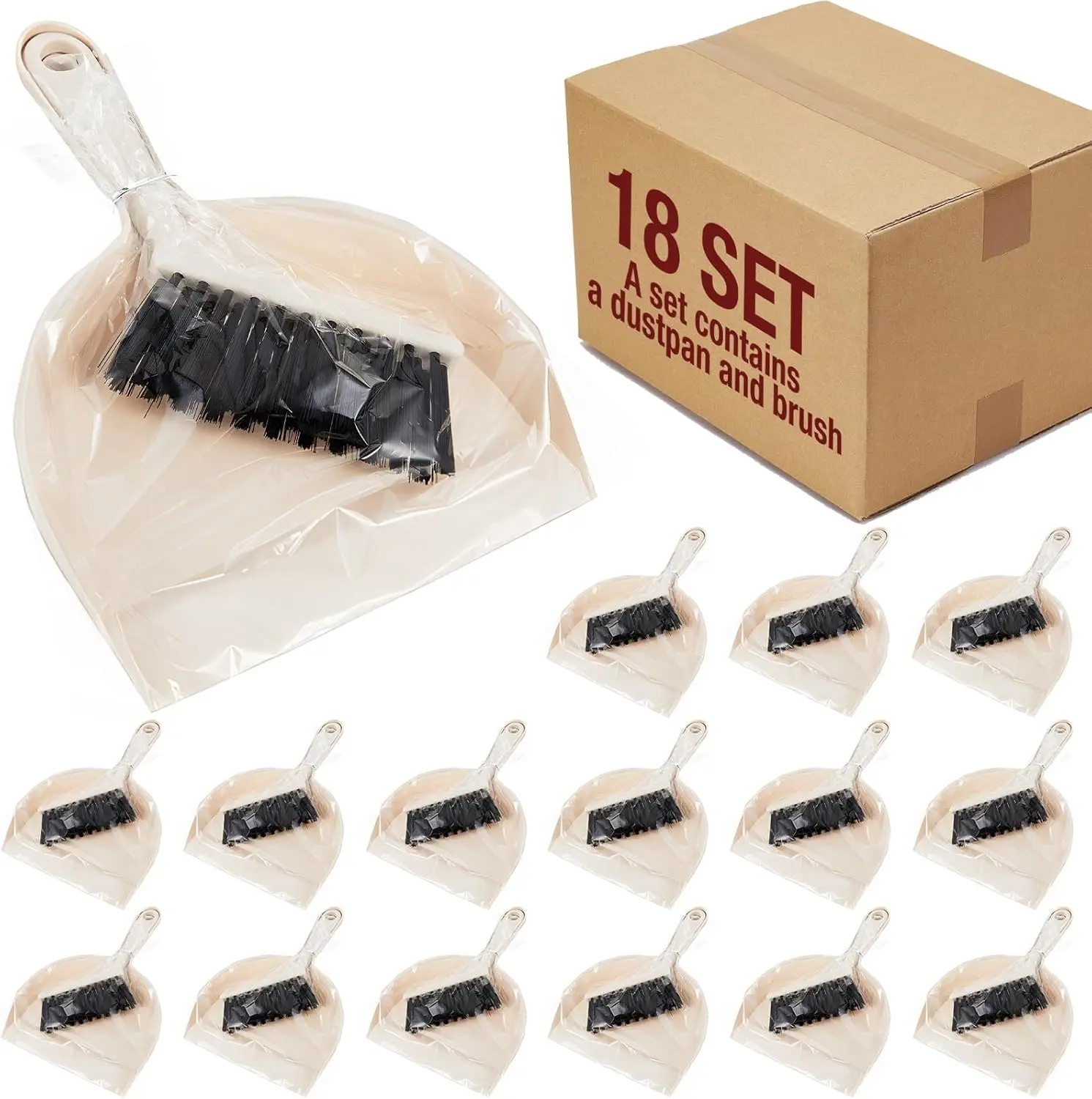 

18 Pack Mini Dustpan and Brush Set Beige Plastic Dust Pans with Brush Small Broom and Dustpan Set Mini Broom Dust Pan for Home O