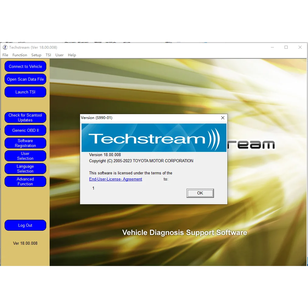 Newest Version FOR TOYOTA TIS Techstream 18.00.008 Software Link and Active Code Work with MINI VCI MINIVCI