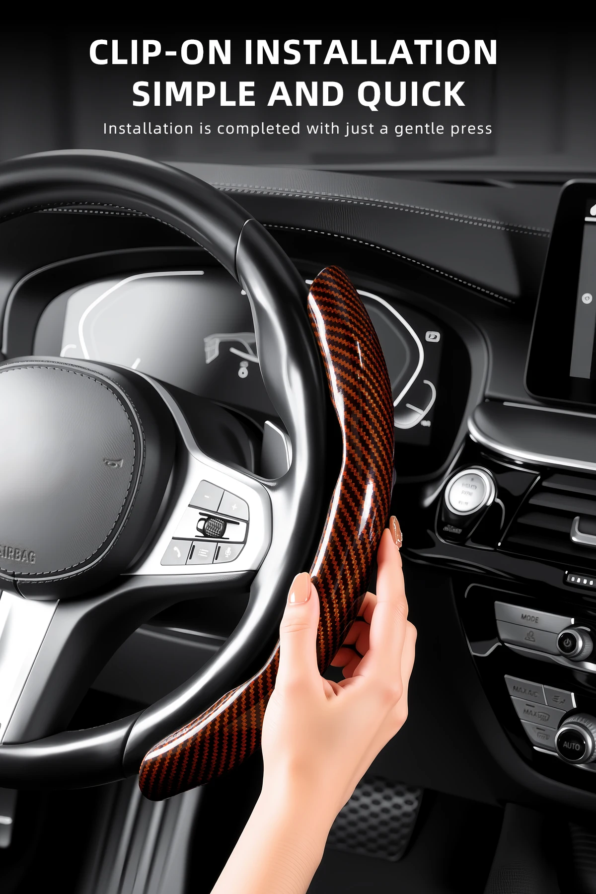 Passend für Chery Sporty Glänzende Carbonfaser-Textur Lenkradabdeckung mit Snap-On-Design für Tiggo 2 3 4 7 8 9 Pro Max Csh Arrizo 6 Cross C5 J6 E5 Omoda 5 Gt Eq7 Auto-Innenausstattung Schutzgehäuse – Detail 7