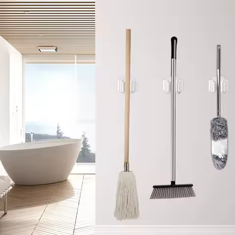 3 Count Wall Mounted Mop Hook Clamp - Easy to Install, Strong Suction, Space-Saving for Kitchen and Bathroom