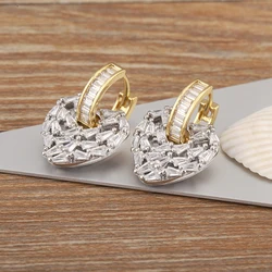 Nidin New Fashion Hollow Design Heart Shape Zircon Charm Drop Earrings For Women Girl Anniversary Party Ear Jewelry Fine Gifts