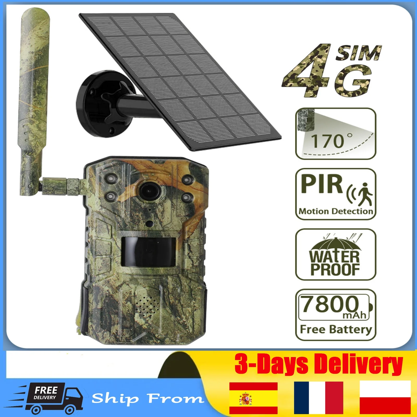 Outdoor Wildlife Tracking Cam Photo Trap 14MP 4G Solar Hunting Trail Camera Waterproof Color Night Vision PIR Motion Detection