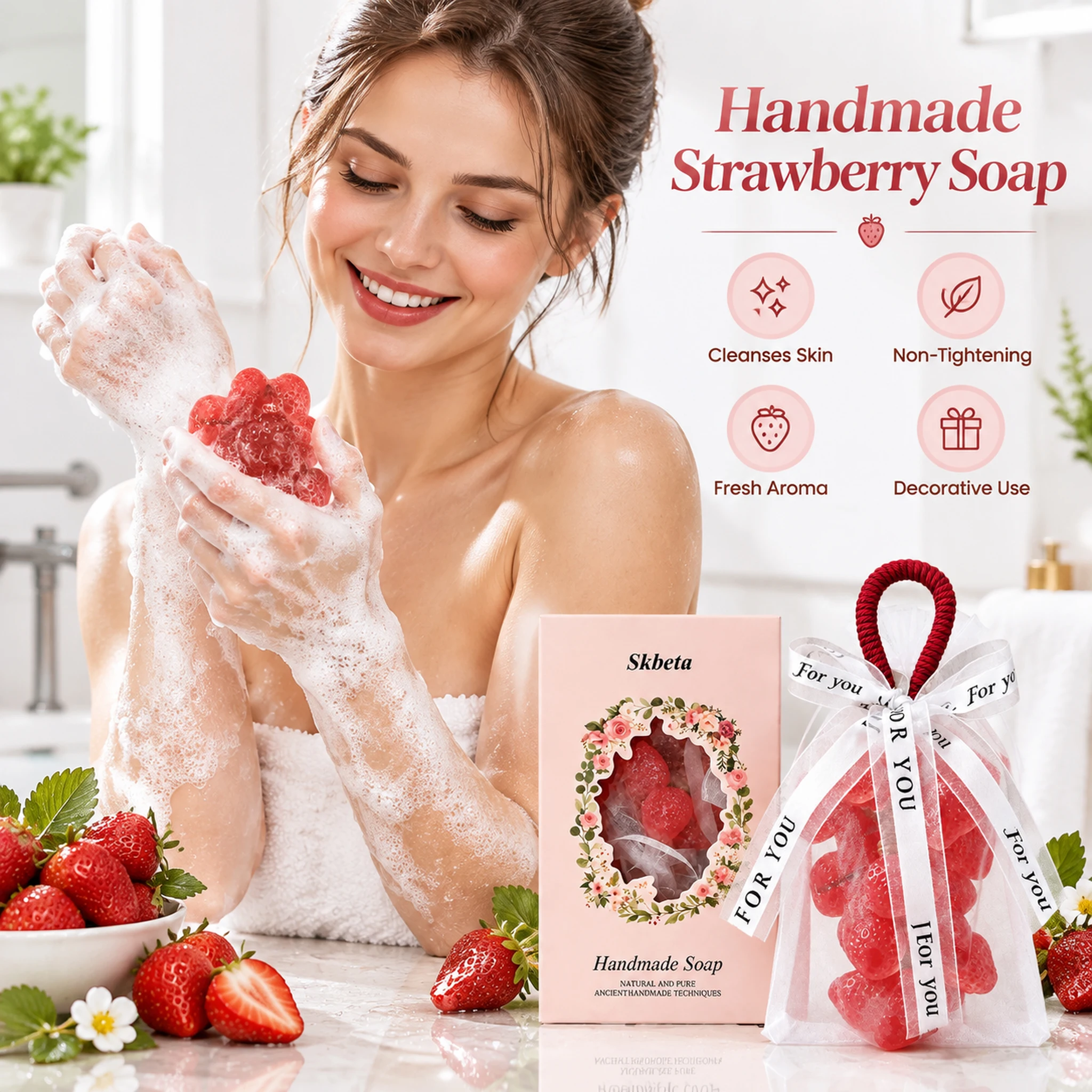 Fruity Scent Handmade Skin Cleaning Soap Lasting Fresh Fragrance Cleaning Skin Dirts Moisturizing Non-tight Smoothing Handmade Soap for Bathroom Decoration