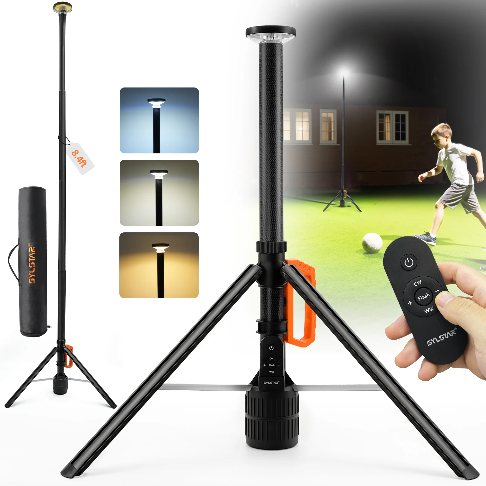 360° Rechargeable Work Light  Remote Control 8.4Ft Max Height 3000LM Ultra Bright 3CCT Dimmable Telescopic Camping Lights