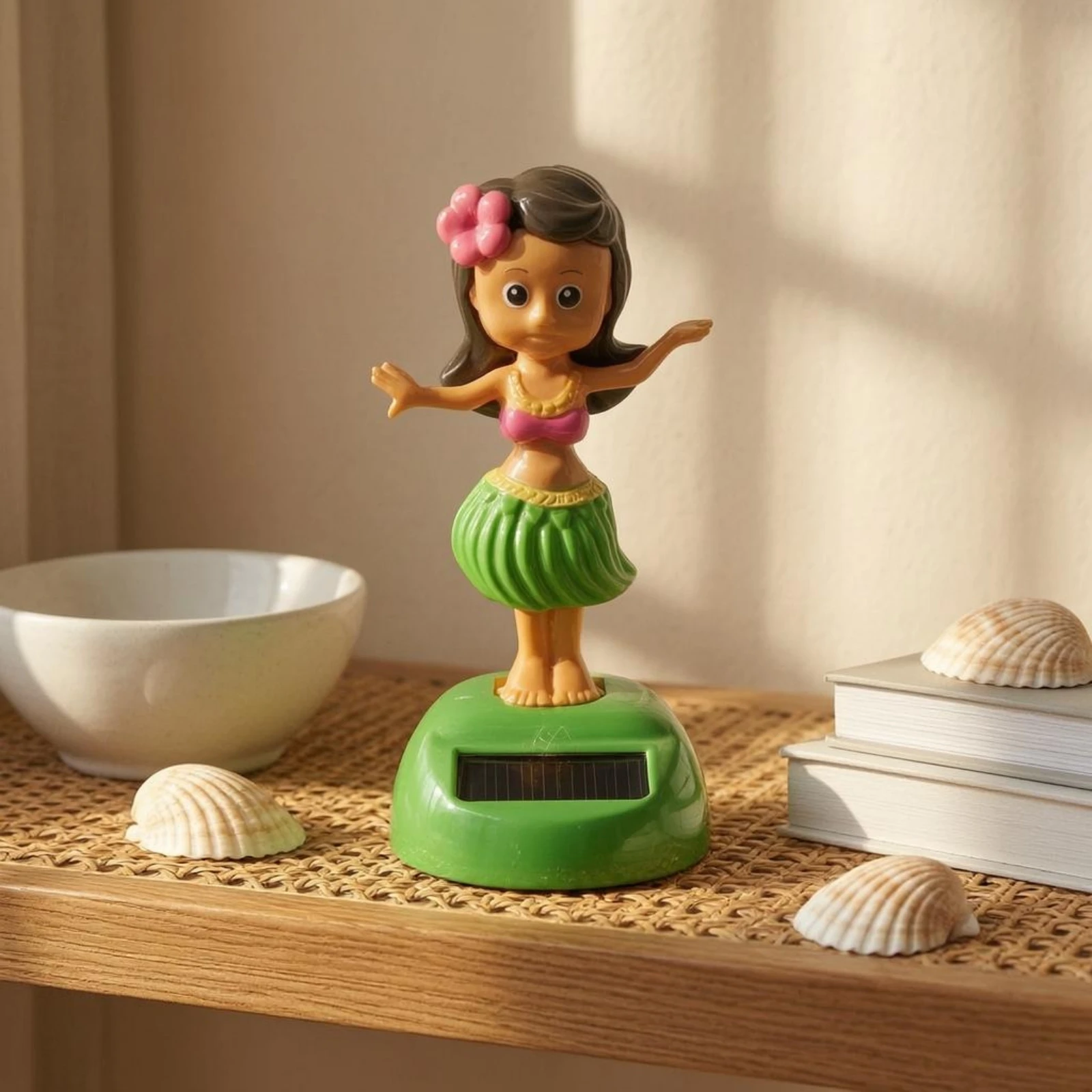 Solar Hawaiian Dancer Figurine Cartoon Solar Dashboard Ornament Floral Adornment Hawaiian Dancer Figurine Ornament