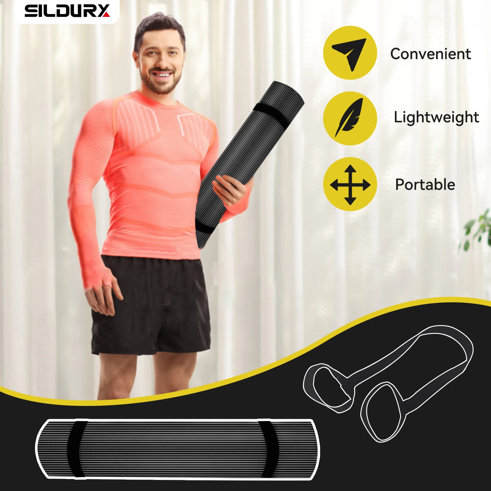 Allargare di 80 cm Tappetino yoga antiscivolo extra spesso - Per pilates, fitness e allenamenti a casa Supporto ad alta densità con cinghia per il trasporto