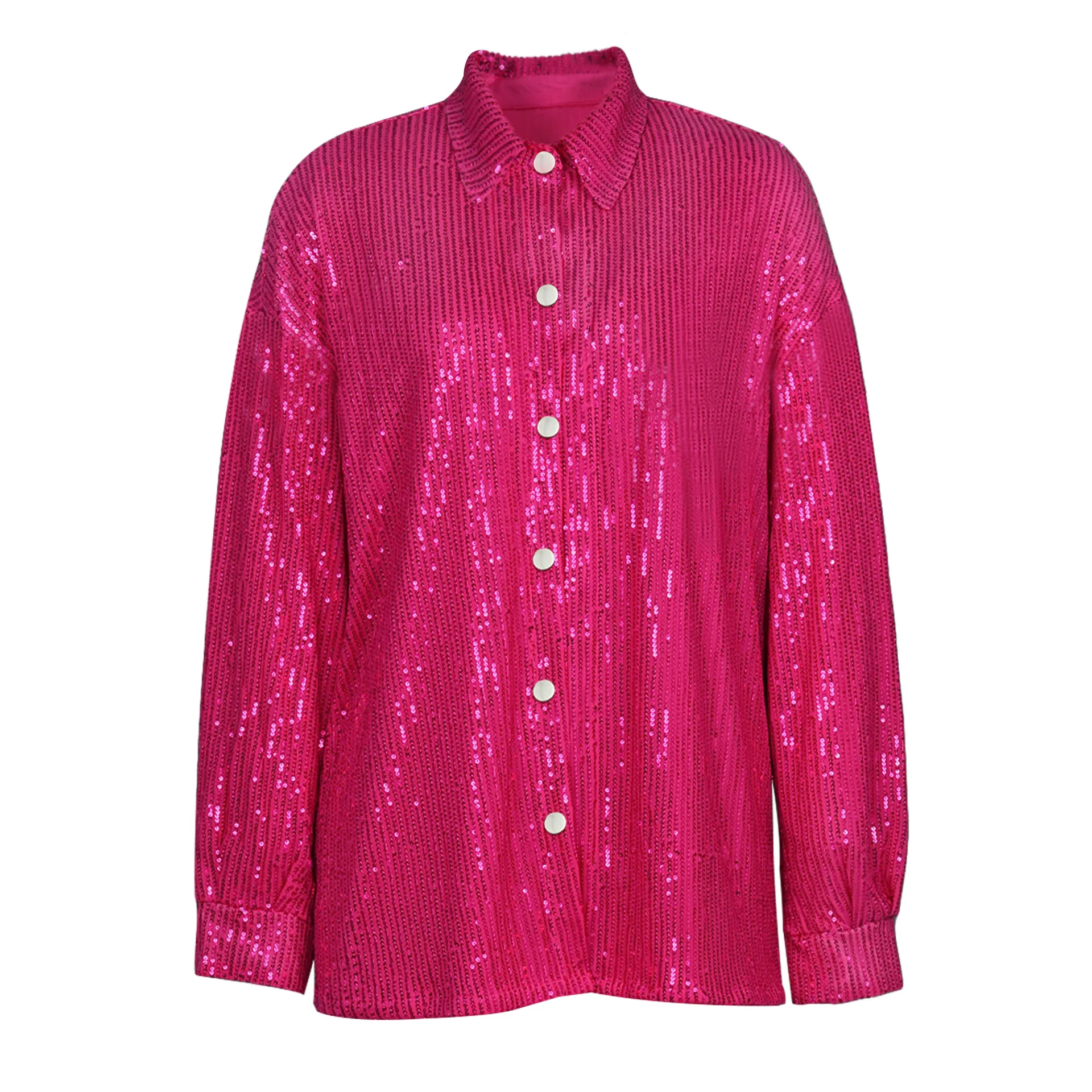 Women's Shiny Button Up Sequins Shirt, Party Dress, Sexy Sequins, Club Loose Female Tops, Fashion Street Sparkle Blouses, Y2, 20 images - 6