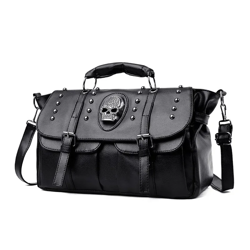 Annmouler Punk Style torebki damskie Pu skórzana torba z czaszką czarna torba na ramię o dużej pojemności 2022 luksusowe torby Crossbody — zdjęcie 2
