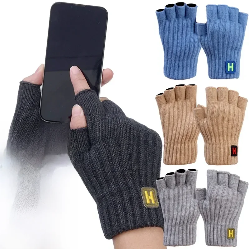 AliExpress Knitted Thick Thermal Half Finger Gloves Women Men Winter Outdoor Warm Wool Driving Fingerless Glove Touchscreen Mittens