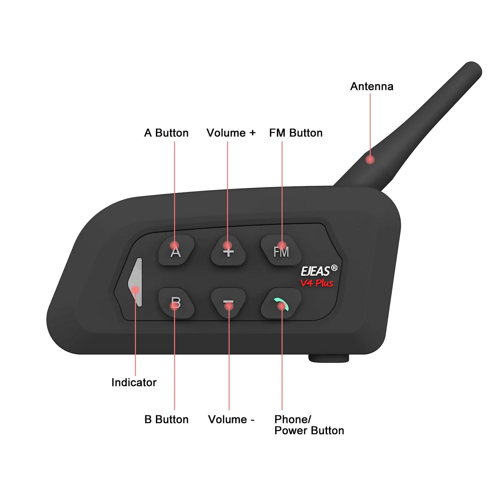 EJEAS V4 Plus Bluetooth Motorcycle Helmet Intercom Headset with 1500M BT 5.1 Interphone Communicator Type C Interface Headphone