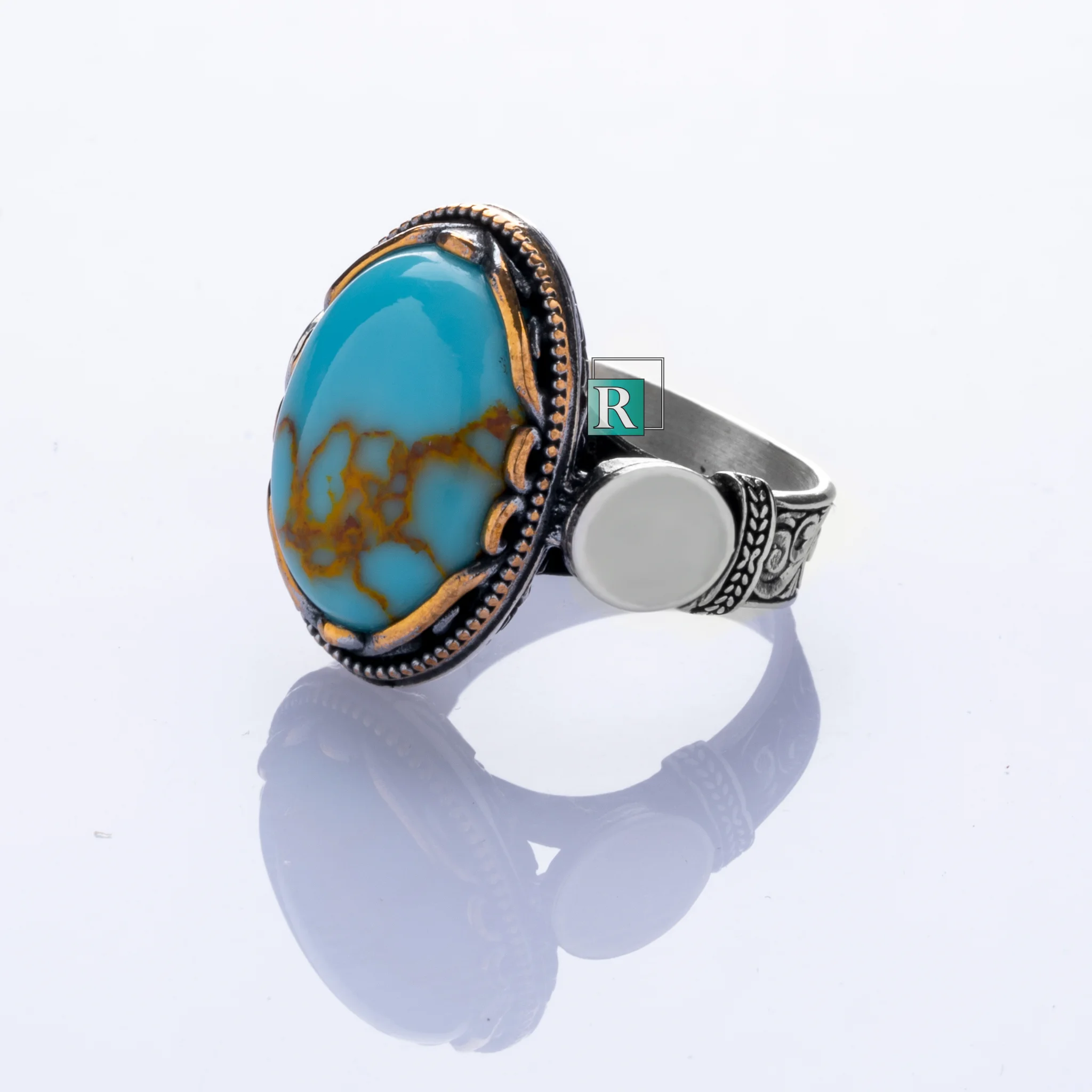 925 Sterling Silver Ring Round Natural Turquoise Stone High Quality Gift Fine Jewelry Rings For Men Fast Shipping Handmade Gem