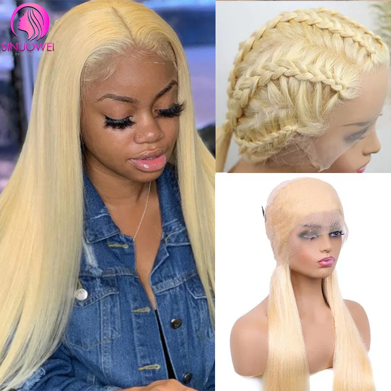 613 Blonde Full Lace Straight Human Hair Wigs Transparent Lace Front Wigs Pre Plucked With Baby Hair For Women Blonde Color Wigs