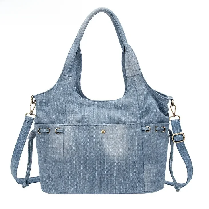 Denim kobiet torba na ramię nowe modne dżinsy wysokiej jakości torba Crossbody kobiet duża torba podróżna duża Mochila Bolsa niebieski — zdjęcie 2
