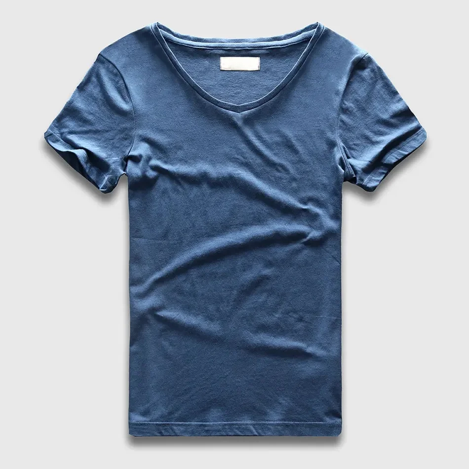 Zecmos 2017 Slim Fit koszulka z dekoltem w serek mężczyźni podstawowe zwykły T Shirt odzież męska trwała bawełna koszulki z krótkim rękawem moda — zdjęcie 2