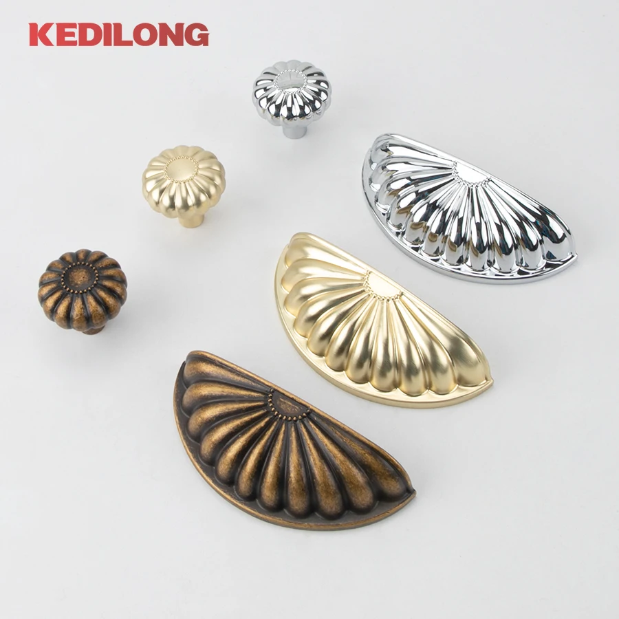 KEDLO French luxury silver shell handle kitchen cabinet gold handle retro color Pull handle furniture hardware drawer handle