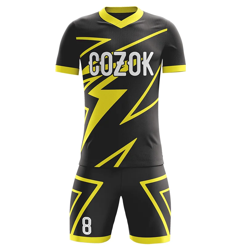 Latest Hot Selling Soccer Jerseys Design Full Sublimation Black and Yellow Men Team Training Wear Short Sleeve Football Uniforms