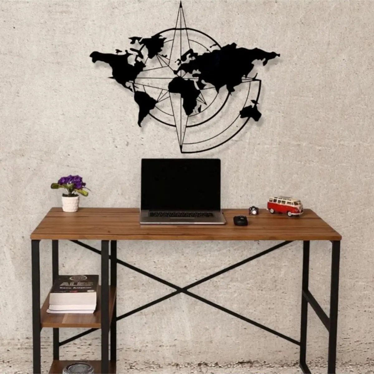 

Compass World Map Metal Wall Decoration Home Office Living Room Kids Room 3D Modern Decorative Art Wall Decor and Accessory