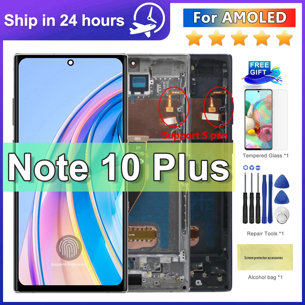 AMOLED Display Note 10 Plus For Samsung note10 plus LCD N975 N975F Touch Screen With frame Digitizer Assembly Replace