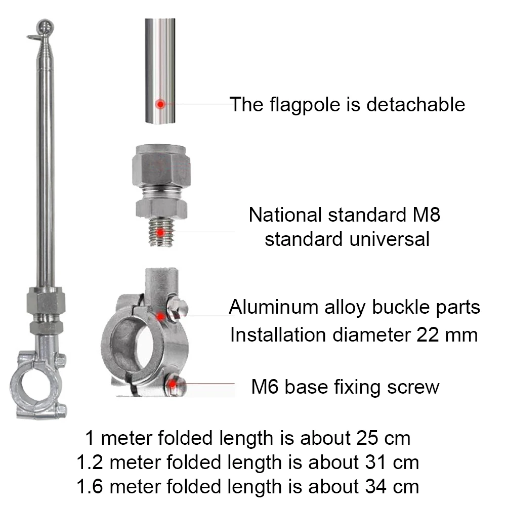 Motorcycle Flagpole Telescopic Metal Bike Flagpole Stand For Motorcycles Bicycles Durable Aluminum Alloy Mounts Bike
