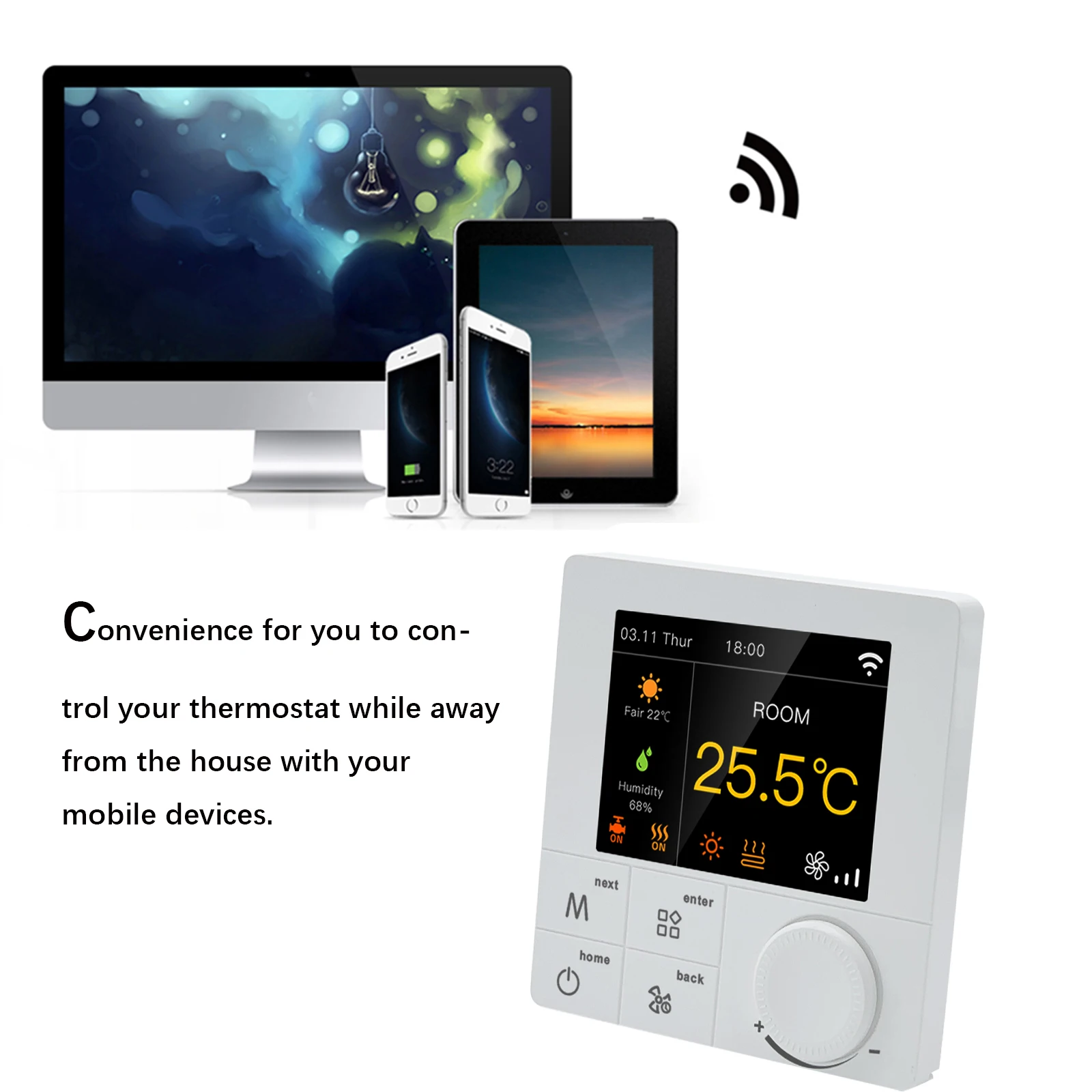 Qiumi Smart Wifi Thermostat Air Conditioning Temperature Controller With Color LCD Screen Works with Alexa Google Home