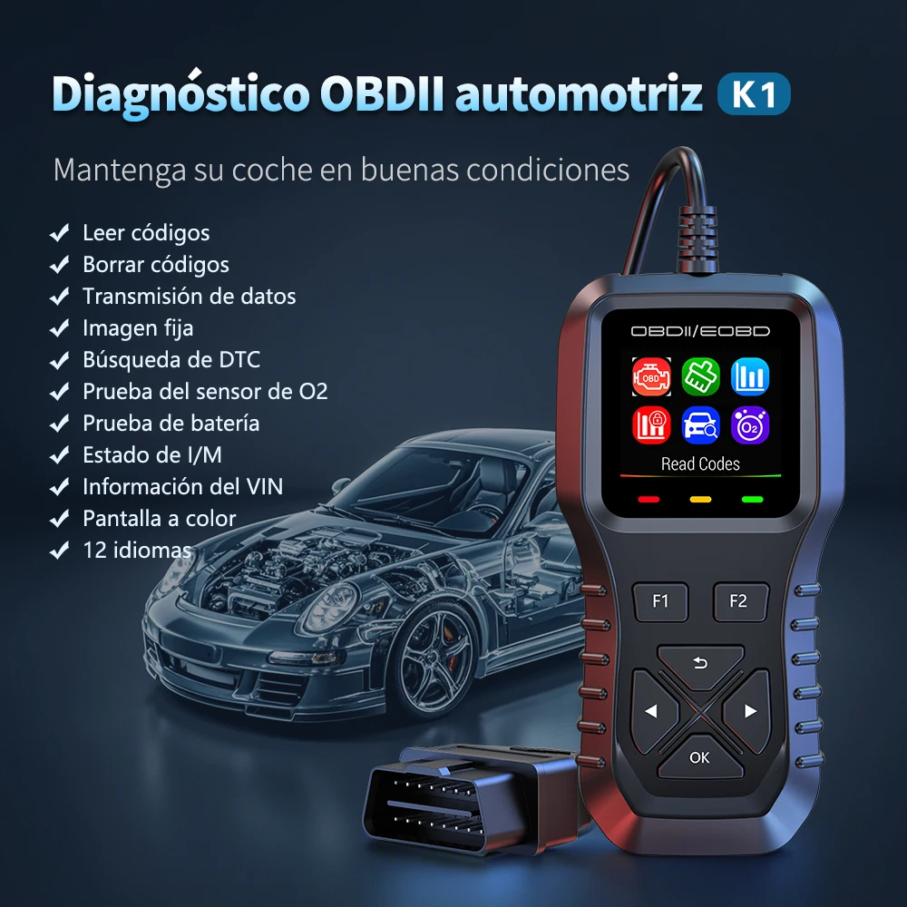 車のobdii診断ツール、12言語対応、カラースクリーン、エンジン故障診断クリアランス、多機能車両検出
