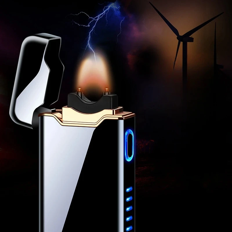 Electric Arc Large Flame Creative Charging Lighter Side Power Display For Ignition Outdoor Portable High End Lighter Men\'s Gift