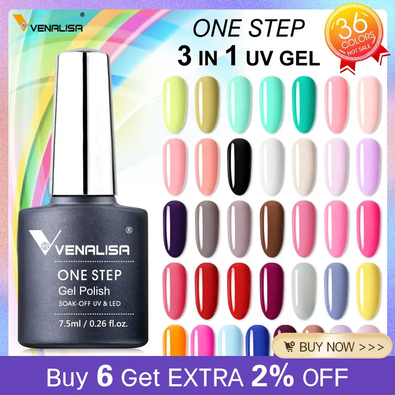 

3 in 1 VENALISA One Step Nail Gel Polish Full Coverage Gorgeous Color Soak off UV LED Nail Gel Varnish Nail Art Salon Lacquer