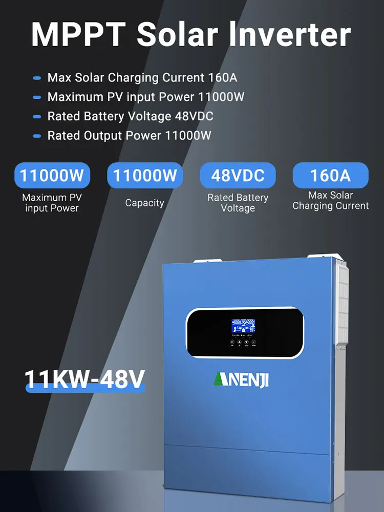 ANENJI 11KW 6.2KW onduleur solaire 48V sur réseau hors réseau onduleur hybride intégré MPPT 160A/120A contrôleur de Charge solaire avec BMS