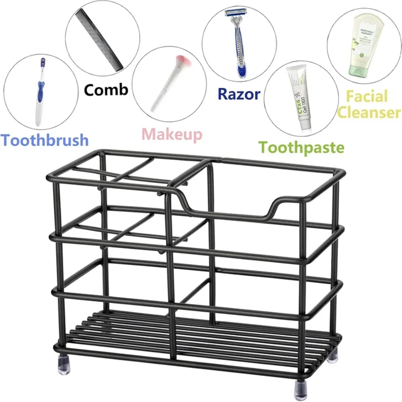 Black Toothbrush Holder Stainless Steel Toothbrush Holder Tooth Brushing Holder Stand Bathroom Accessories Organizer