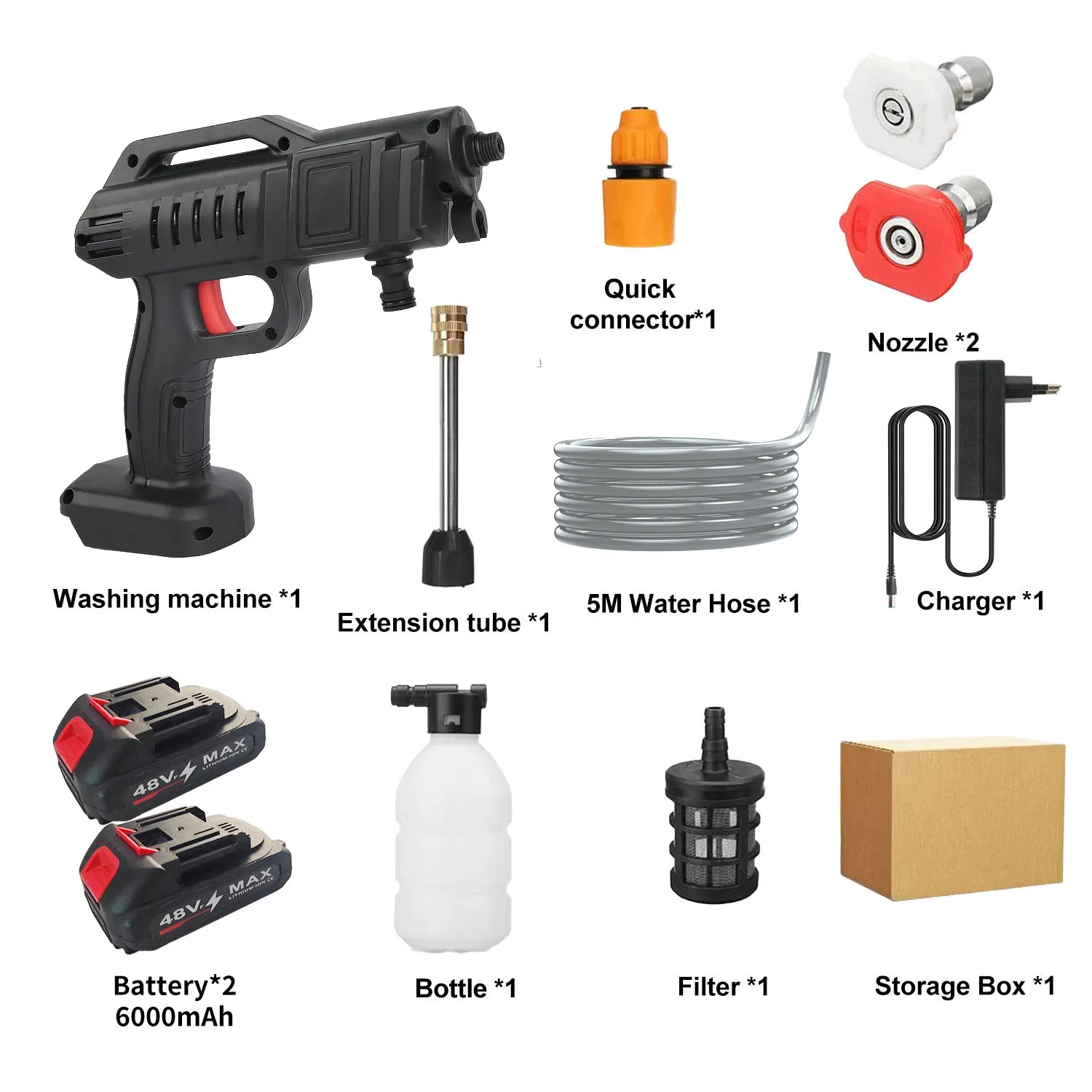 Kabelloser Hochdruckreiniger für 48V 12000mAh Lithium-Batterie 1500W Elektrische Wasserspritzpistole Haus- und Gartenreinigungswerkzeug.